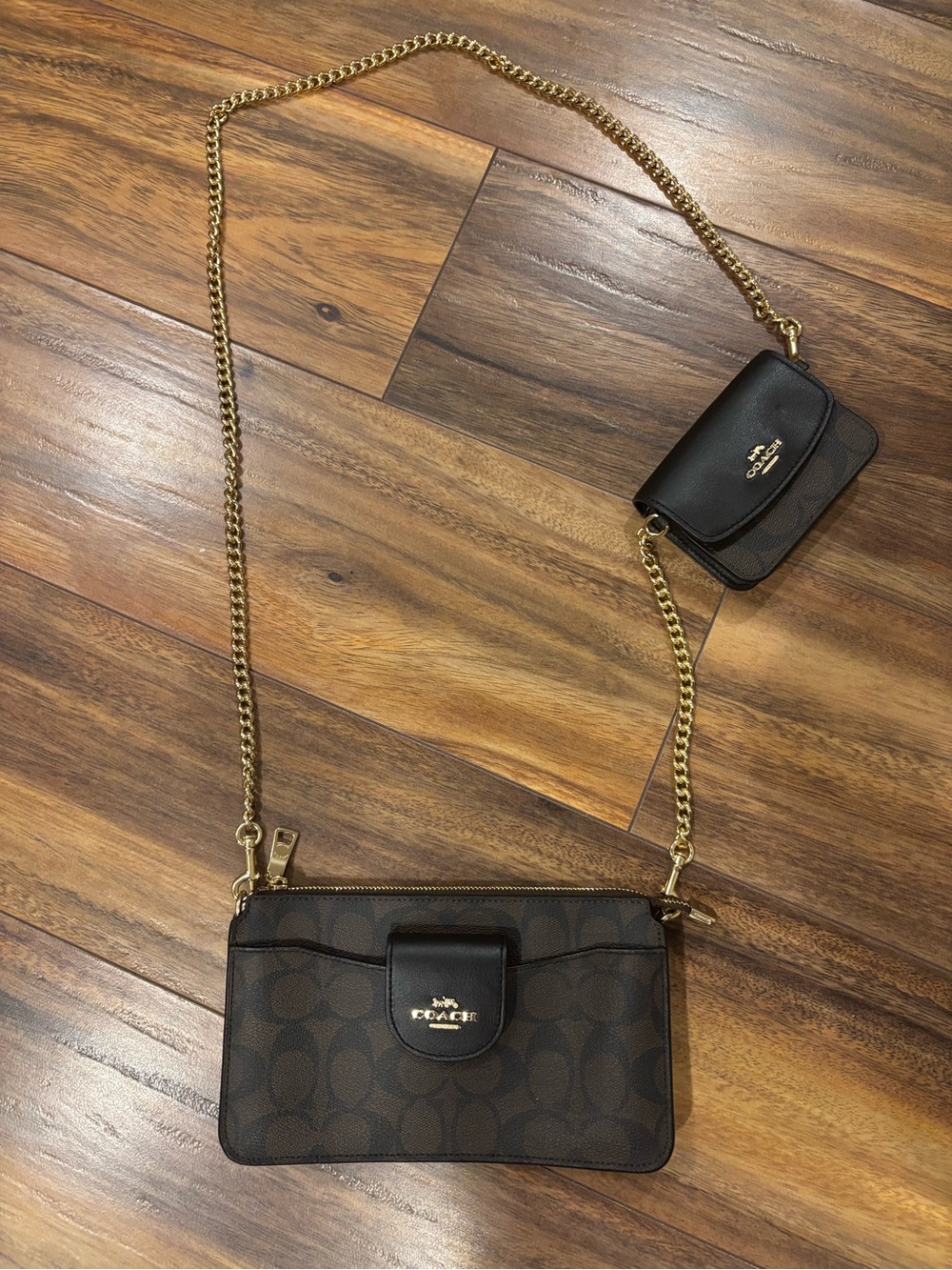 Coach Dark Brown Signature Chain Crossbody with Coin Pouch